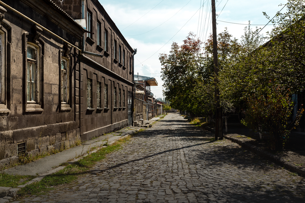 Walkable streets of Gyumri with pedestrians